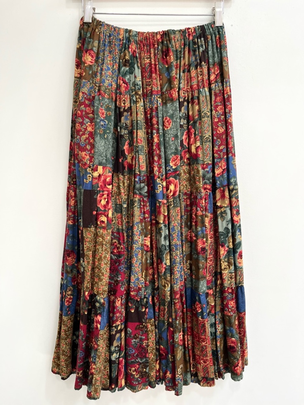 Handmade vintage patchwork wallpaper floral tiered midi skirt bohemian boho - Picture 3 of 9